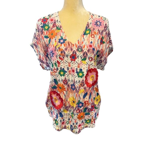 Savanna Jane Floral Embroidered Flutter Sleeve Peasant Top Small Cottagecore - Picture 1 of 7